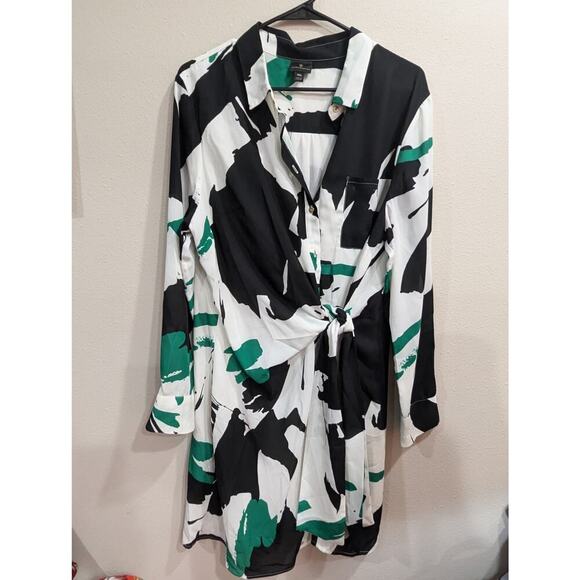 Green white & black collared gold buttoned wrap style dress by Worthington XXL - Picture 1 of 7